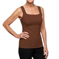 thumbnail image 5 of Tank Tops Built in Bra for Old Women Camisole Wide Strap Padded Shelf Top Shapewear Shaping Cami Shelf Bra, Plus Size Loose Fit Cotton Yoga Workout, Square Neck Hip Length Non Roll Hem, 5 of 8