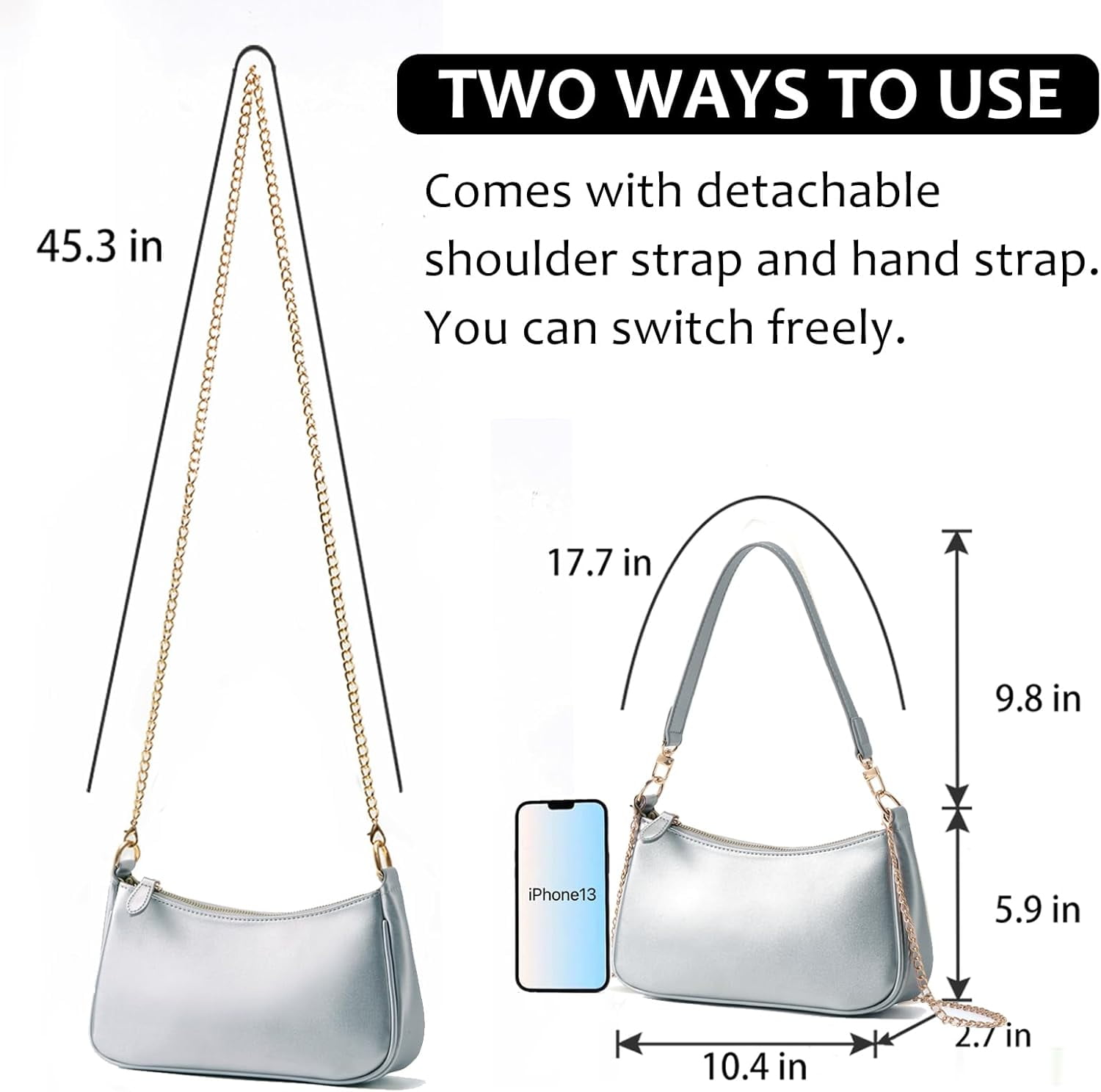 Clutch Tote Handbags with 2 Removable Straps and Zipper Closure Crossbody Bags Shoulder Purse Handbag for Women