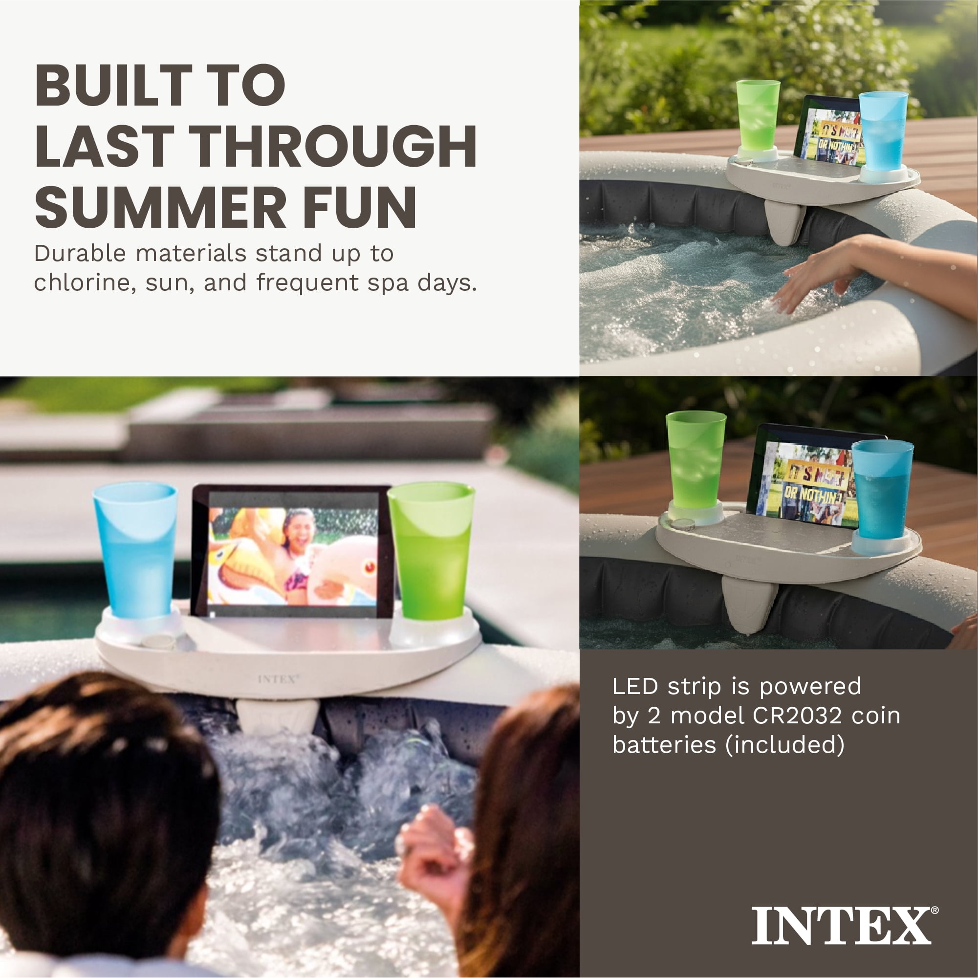 Intex 28520E Tablet Mobile Phone Spa Tray Accessory with LED Light Strip, White