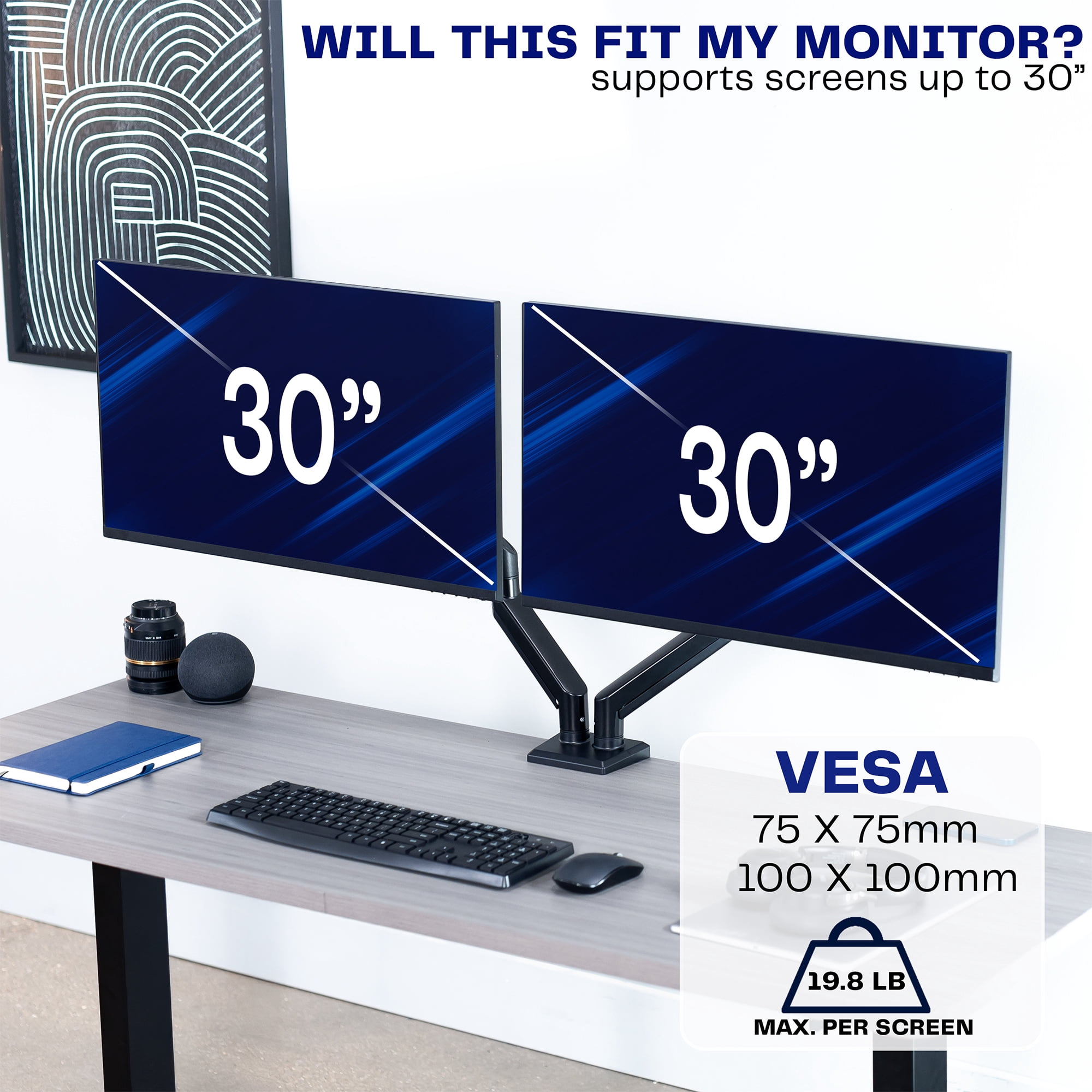 VIVO Black Dual 13" to 30" Computer Monitor Counterbalance Desk Mount Stand