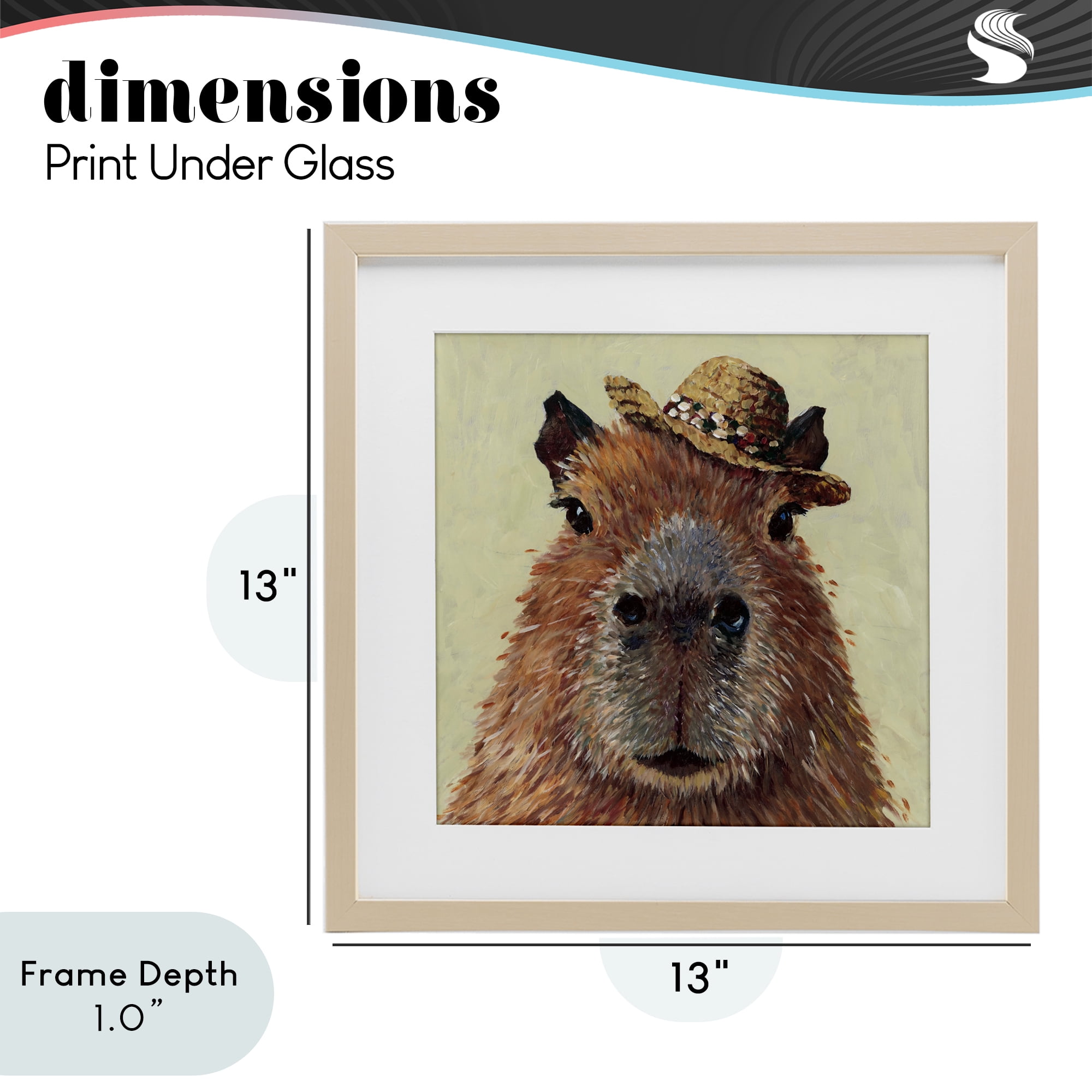 Stupell Industries Capybara with Straw Hat Birch Framed Print Under Glass, design by Studio Bautista