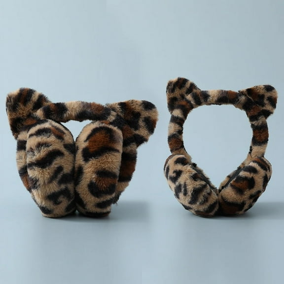 Leopard Print Warm Winter Plush Earmuffs with Foldable Design