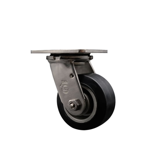 4 Inch 316 Stainless Steel Rubber on Aluminum Wheel Swivel Caster w/Ball Bearing