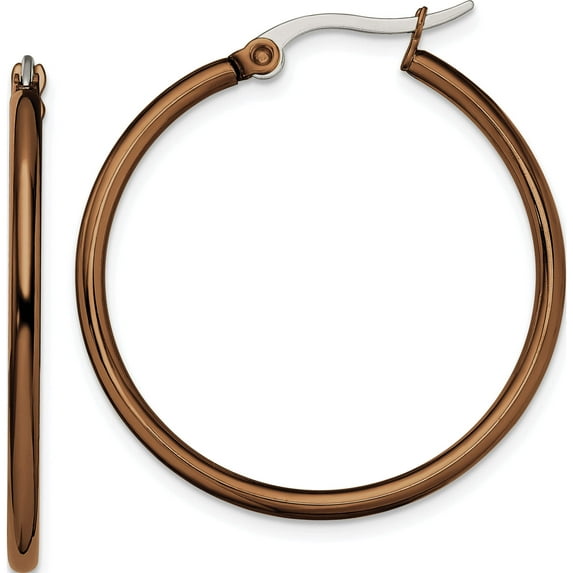Stainless Steel Polished Brown Ip-Plated 32mm Diameter Hoop Earrings (29 X 32) Made In China sre410