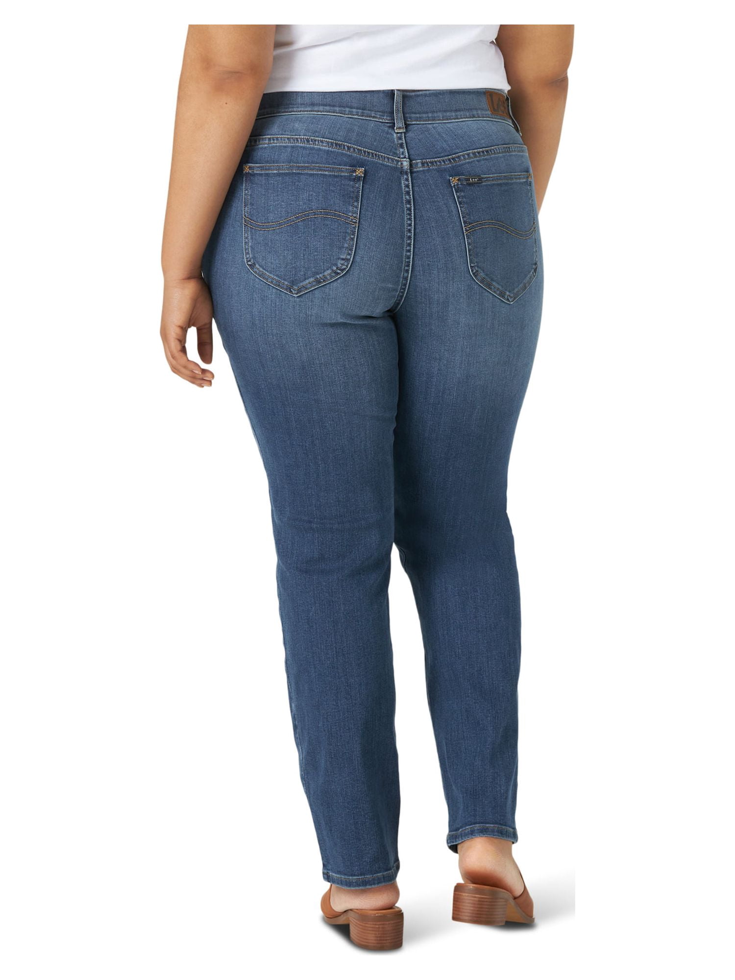 Lee Women's Plus Flex Motion Straight Leg Jean, Available in Regular, Long, Short Inseams