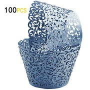 GOLF 100Pcs Cupcake Wrappers Artistic Bake Cake Paper Filigree Little Vine Lace Laser Cut Liner Baking Cup Wraps Muffin CaseTrays for Wedding Party Birthday Decoration (Navy Blue)