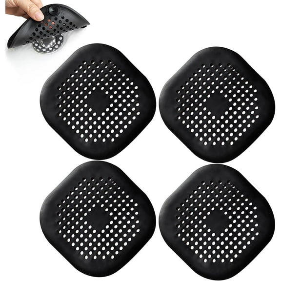 4 Pieces Shower Drain Hair Catcher Bathtub Stopper Home Drain Protectors Drain Cover with Sucker Water Trap Sink Cover for Bathroom Bathtub and Kitchen (Black)