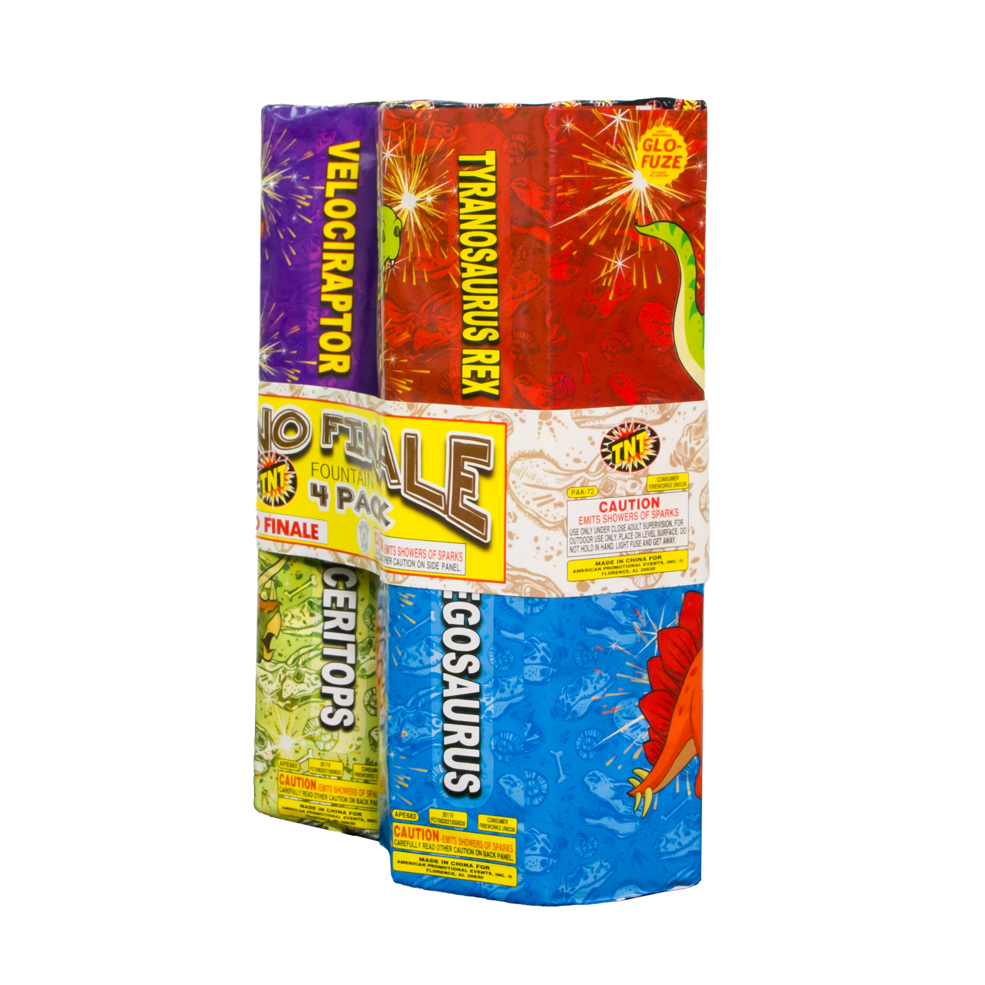 TNT Fireworks, Dino Finale 4 Pack , Ground Based Fountains, Any Occasion