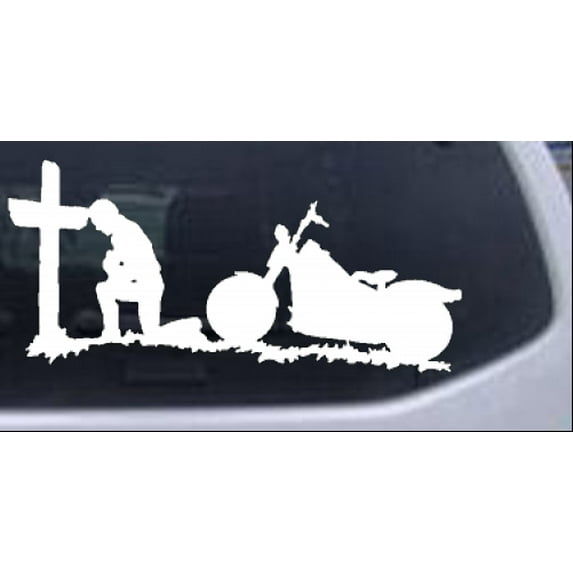 Christian Biker Kneeling at The Cross Car or Truck Window Decal Sticker