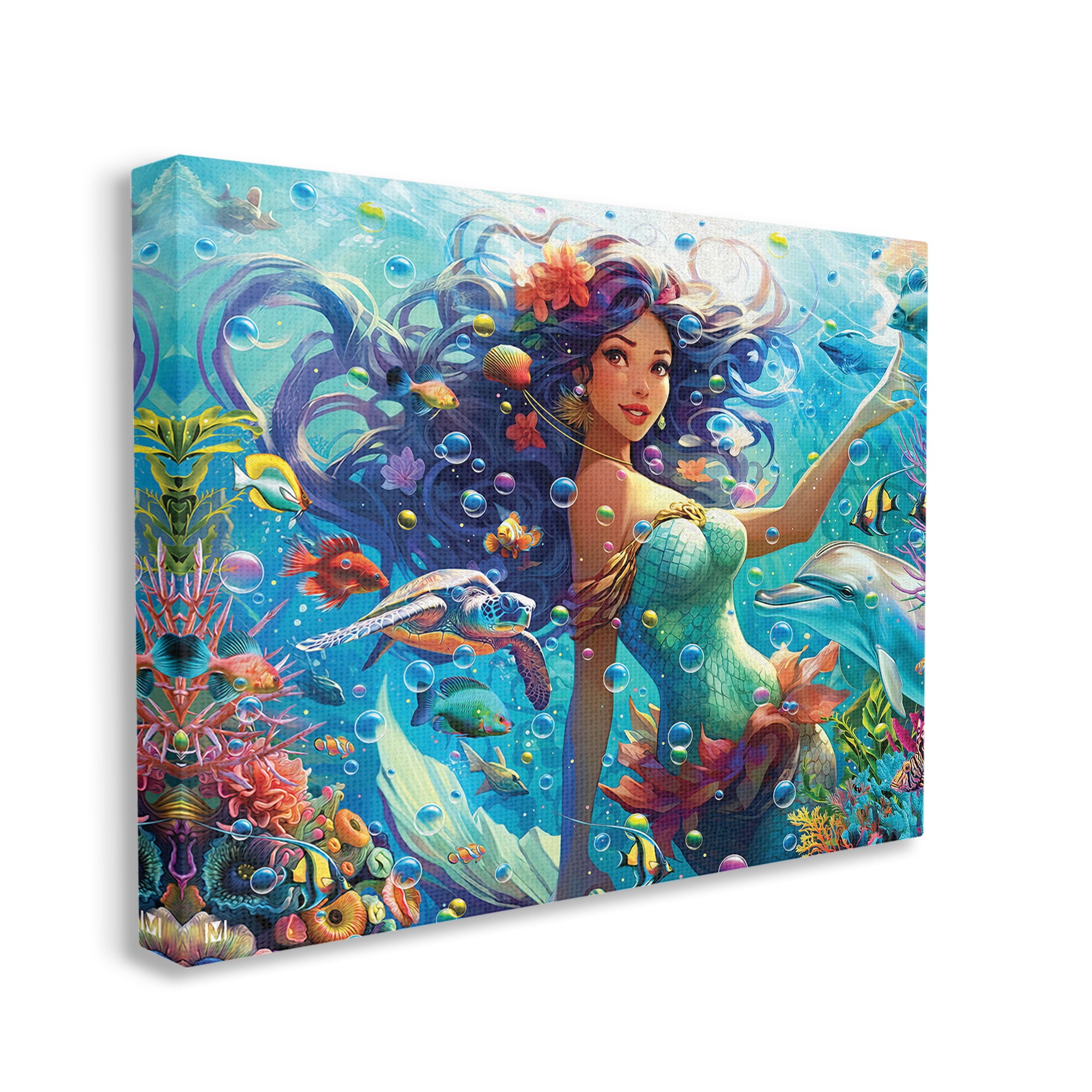 Stupell Industries Mermaid & Marine Animals Fairy Tales & Fantasy Painting Gallery Wrapped Canvas Art Print Wall Art, 20 x 16