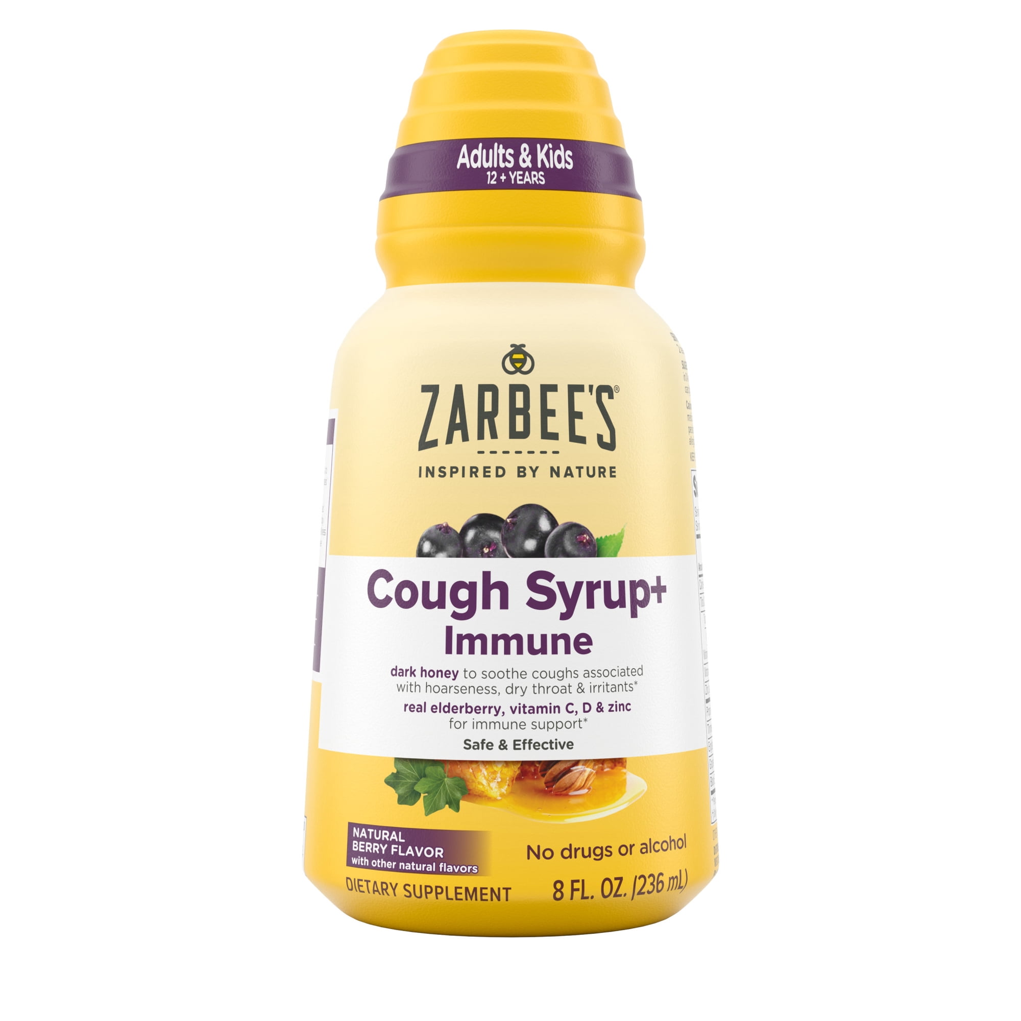 Zarbee's Honey Cough Syrup + Immune for Adults, Berry Flavor, 8 fl. oz