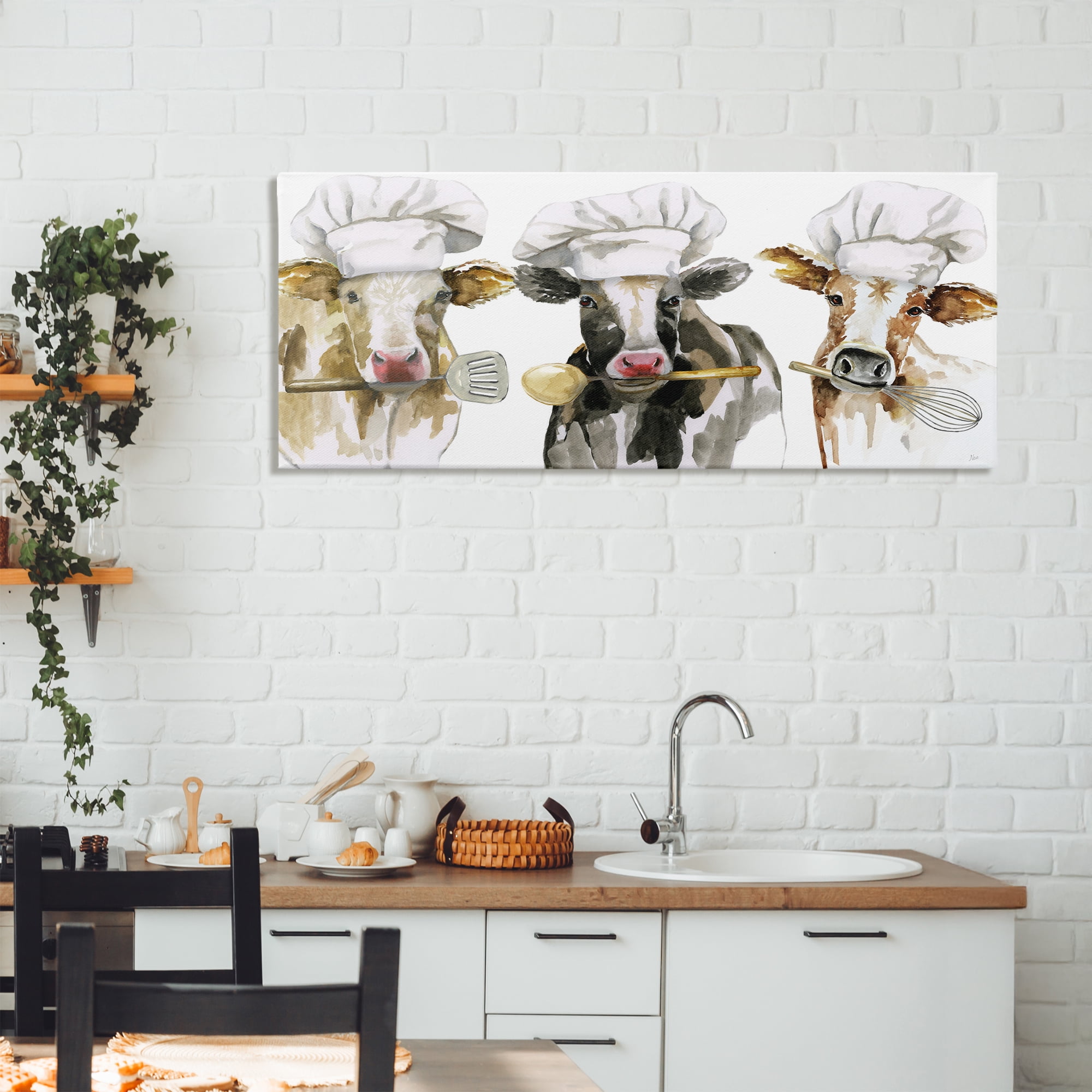 Stupell Industries Cow Chefs with Utensils Canvas Wall Art, design by Nan