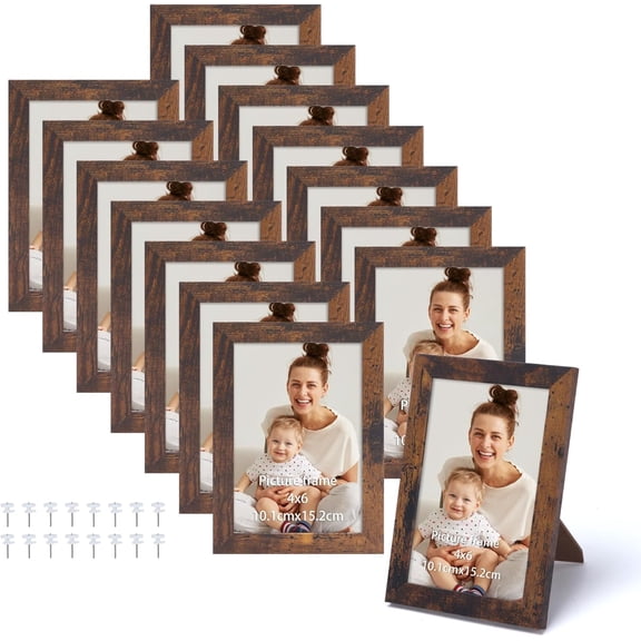 4x6 Picture Frame Set of 15, Rustic Brown Wood Photo Frame 4 by 6 for Wall or Tabletop Display