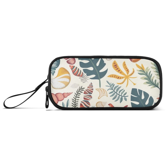 Marine Organism Leaves Conchs Pencil Case Stationary Holder Pen Bag Pencil Pouch Tool Organizer 3 Compartments