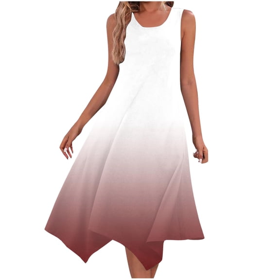 gakvbuo Summer Tank Dress For Women Maxi Dress Sundress Womens Dresses Sleeveless Round Neck Drawstring Casual Ruffle A-Line Mini Dress