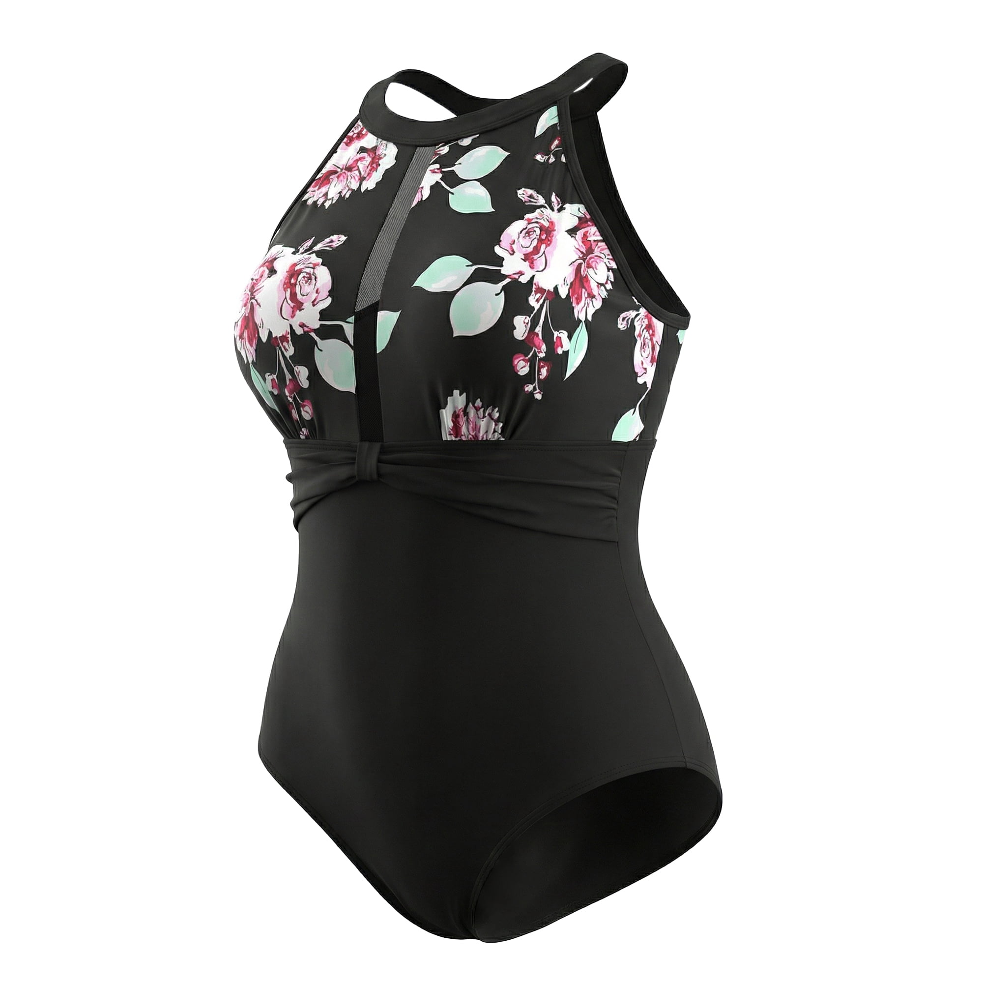DARING DIVA Women's Plus Floral Swimwear Flattering High Waisted Bathing Suits 4X Black