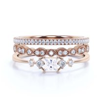 Anniversary Ring Minimalist 1.75 Carat Princess Cut Diamond Moissanite Engagement Ring, Dainty Wedding Ring in 10k Solid Rose Gold, Gift For Her, Promise Ring, Trio Set, Matching Band