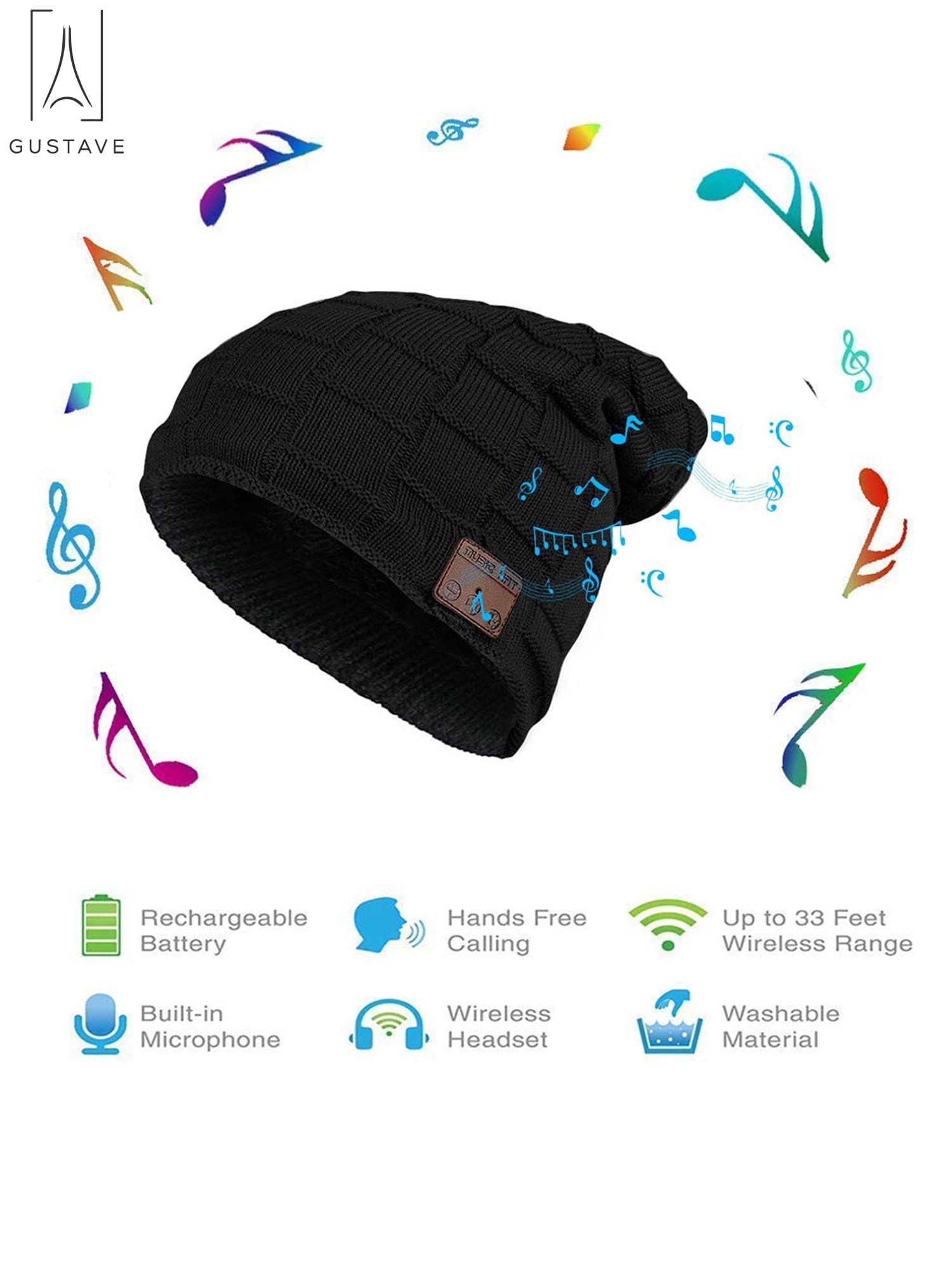 Gustavedesign Bluetooth Beanie Hat Smart Wireless Stereo Gustavedesign Bluetooth Beanie Hat Smart Wireless Stereo Headset Headphone For Men Women Warm Ski Music Knit Cap With Earphones