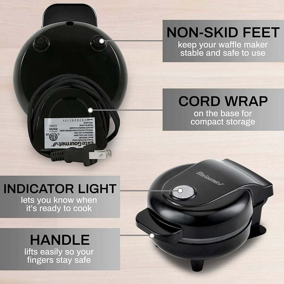 KNACK - Elite Gourmet Mini Waffle Maker, Black 1.18 X 4.33 X 5.51 Inches
