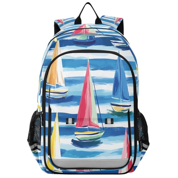 FORMRS Unisex School Backpack 17" Student Travel Bag with Laptop Compartment, Green Sailboats