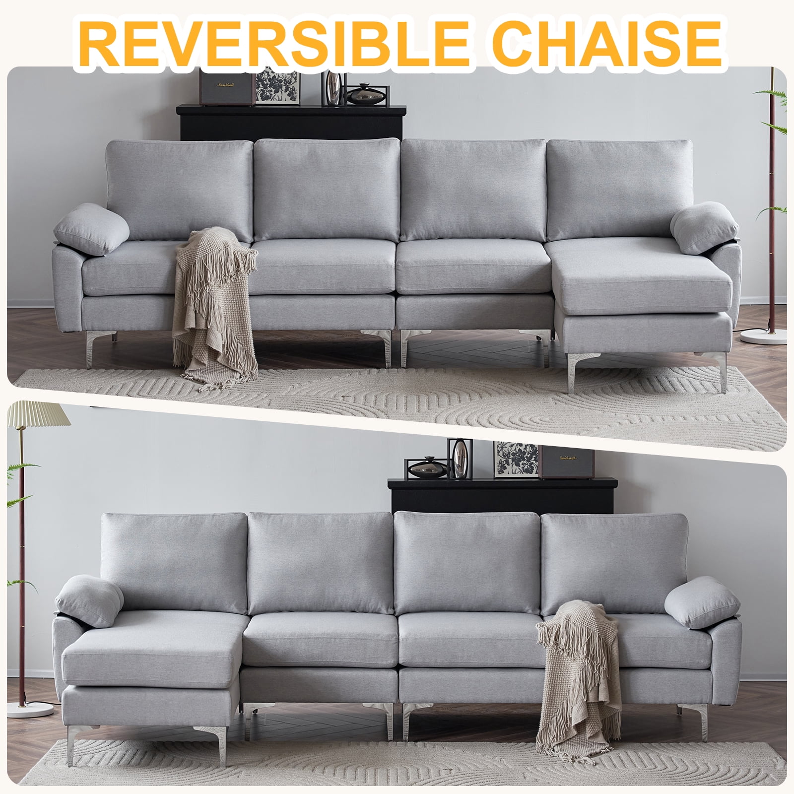 Ktaxon Small Space Sectional Sofa Set, L Shaped Linen Couch, 4