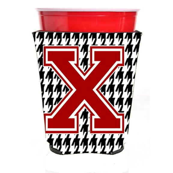 Carolines Treasures CJ1021X-RSC Monogram - Houndstooth Initial X Red Solo Cup Beverage Insulator Hugger Red Solo Cup