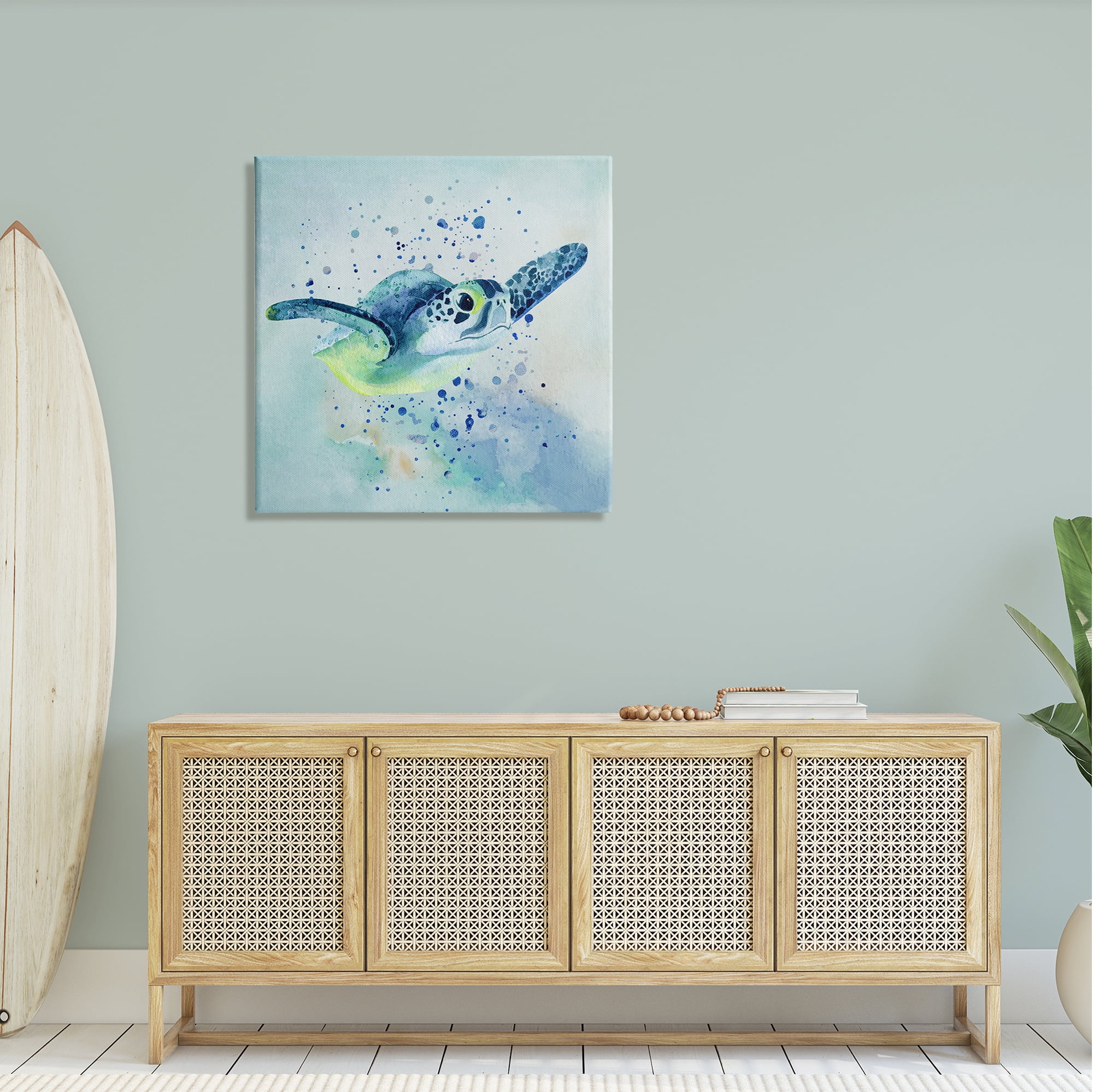 Stupell Sea Turtle Underwater Bubbles Splash Landscape Painting Gallery Wrapped Canvas Print Wall Art