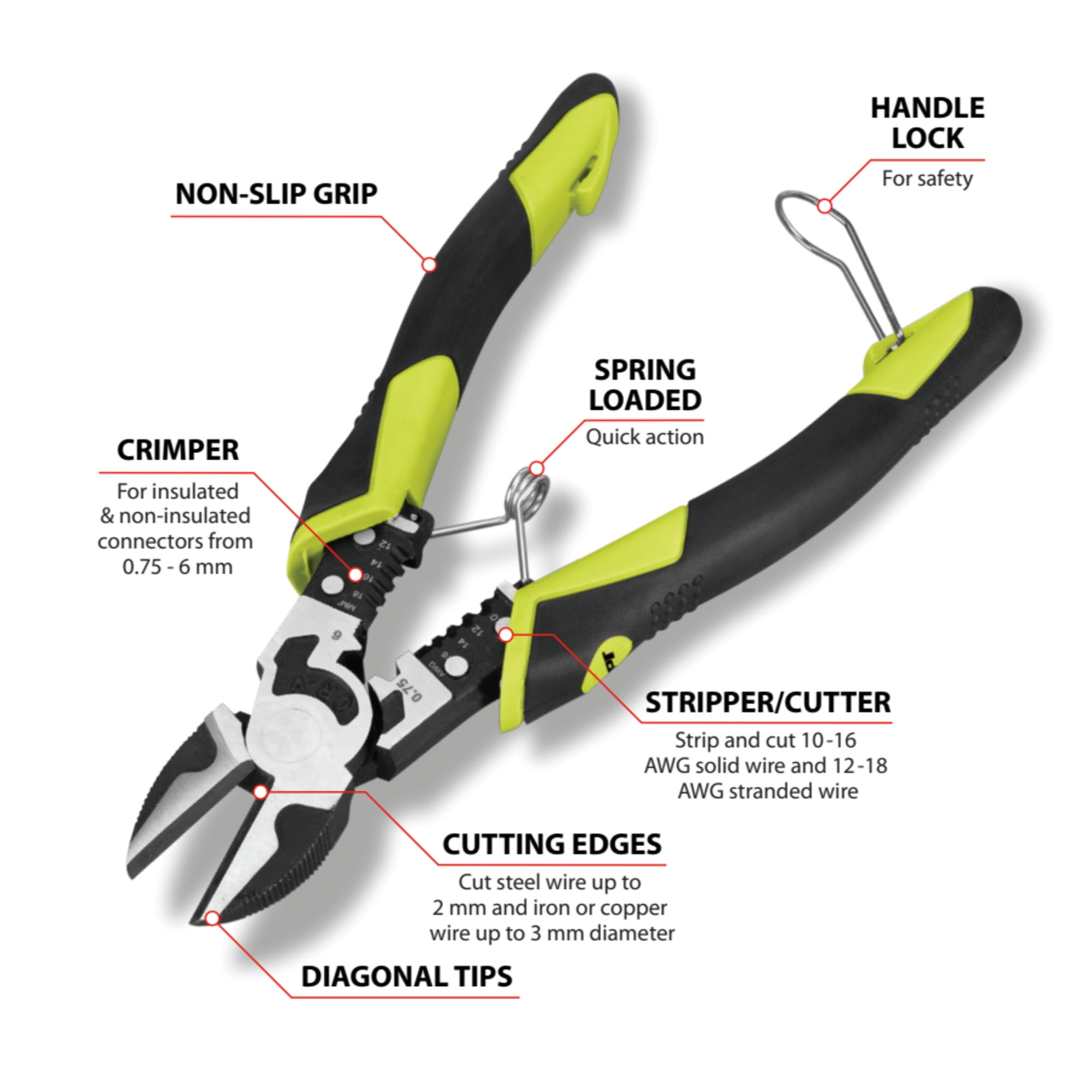 Performance Tool W86509 7-1/2" Multifunction Diagonal Pliers
