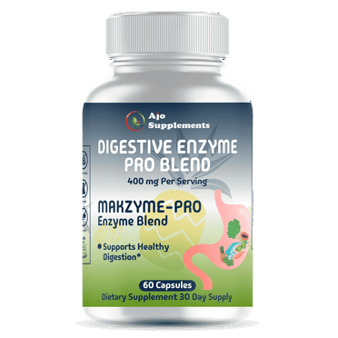 AJO SUPPLEMENTS Digestive Enzymes Supplement – Makzyme Pro Enzyme Blend for Digestive Health, Nutrient Absorption Bloating Relief, 60ct