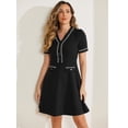 thumbnail image 3 of Vestido evasé texturizado de manga corta con media tapeta y cuello en V para mujer Negro L, 3 of 4