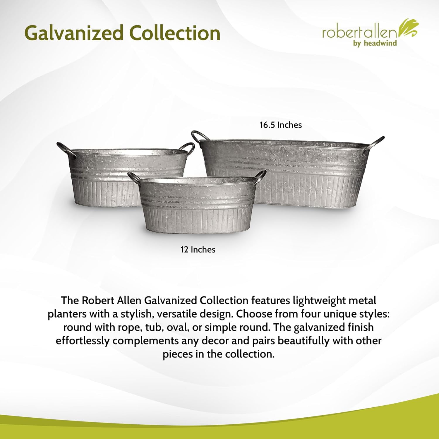 Round Galvanized Planter with Handles, 12 inch diameter Metal Wash Tub for Gardening or Farmhouse Home Decor