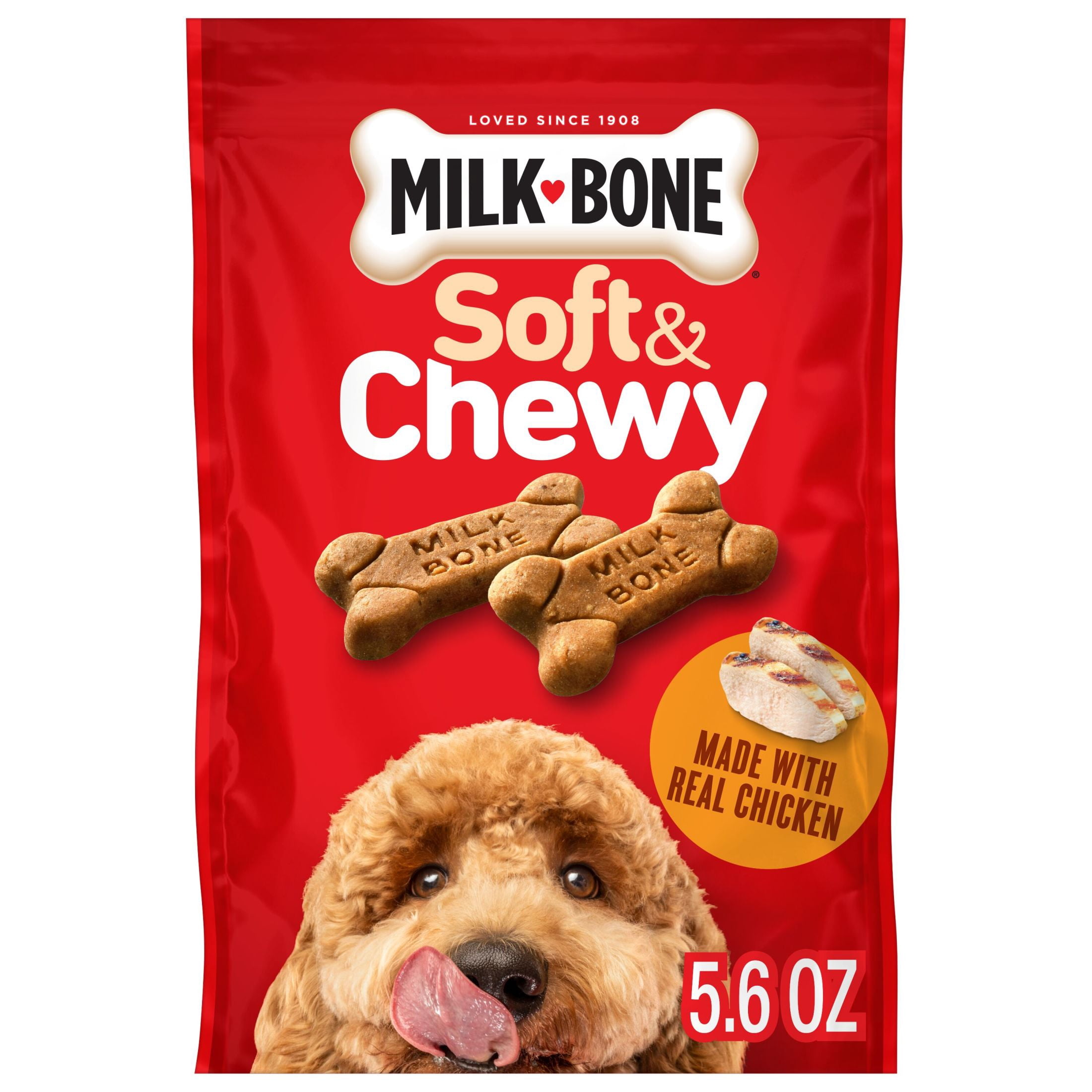 (24 pack) Milk Bone Soft & Chewy Dog Treats, Made with Real Chicken, 5.6 oz Pouch