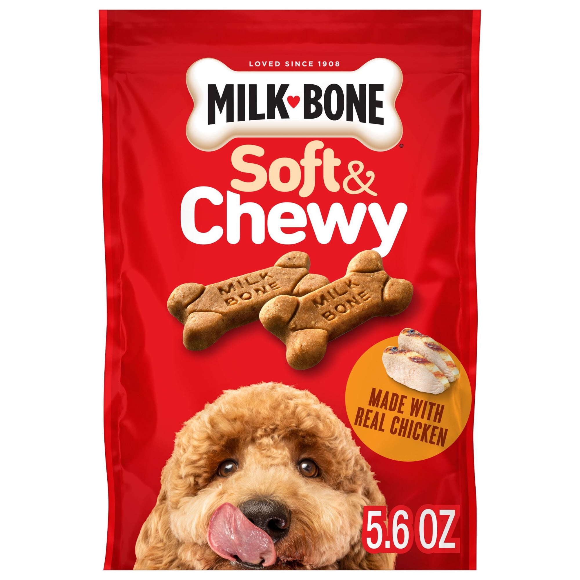 Milk Bone Soft & Chewy Dog Treats, Made with Real Chicken, 5.6 oz Pouch