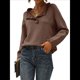 thumbnail image 1 of Suéteres de Mujer, Ropa de Otoño e Invierno, Jersey de Punto Informal de Larga con Botones y Volantes y Cuello Redondo Marrón M, 1 of 8
