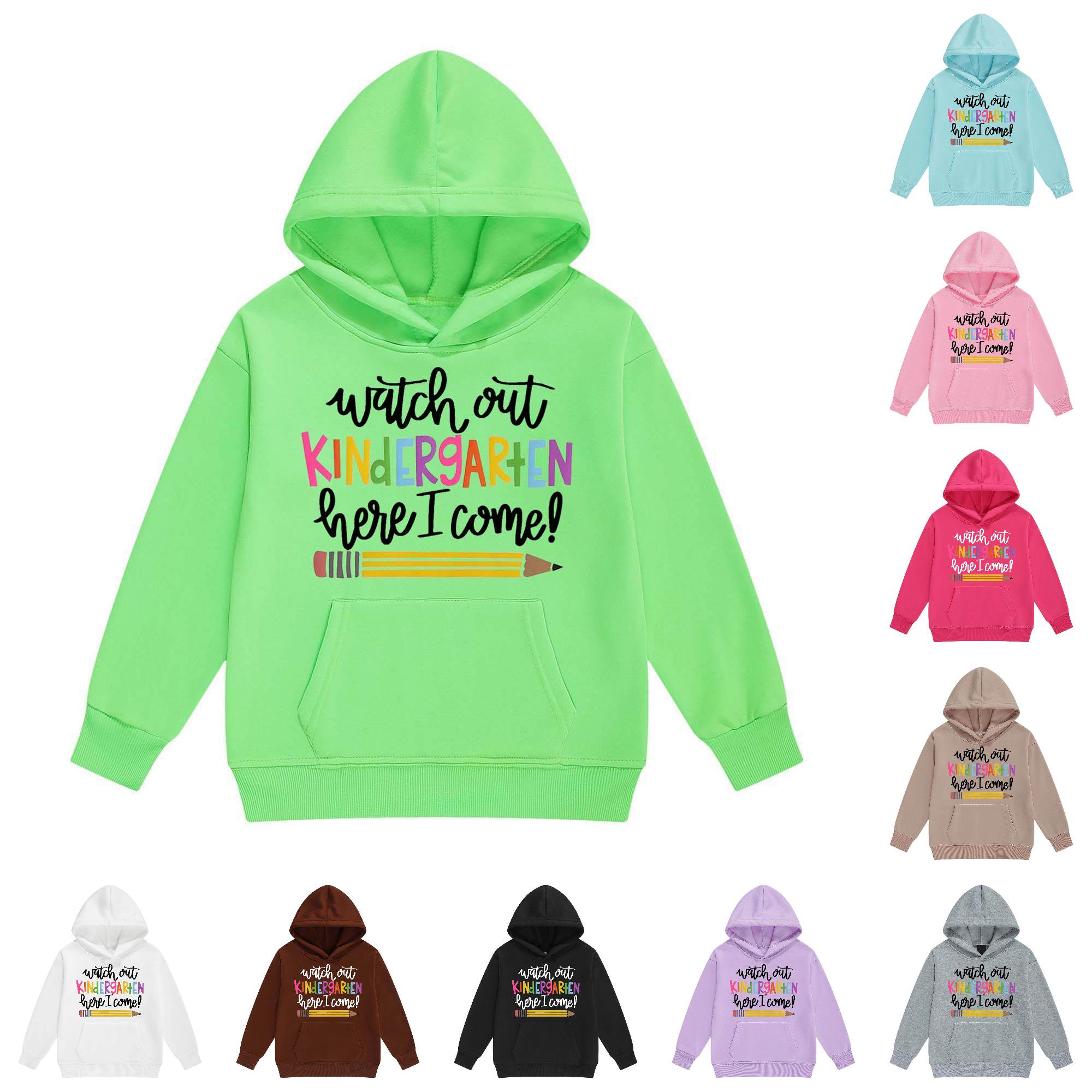 Byoo Infant Girl s Kindergarten Front Printed Hooded Sweatshirt Long Sleeve Graphic Hoodies Back To School Pullover Green