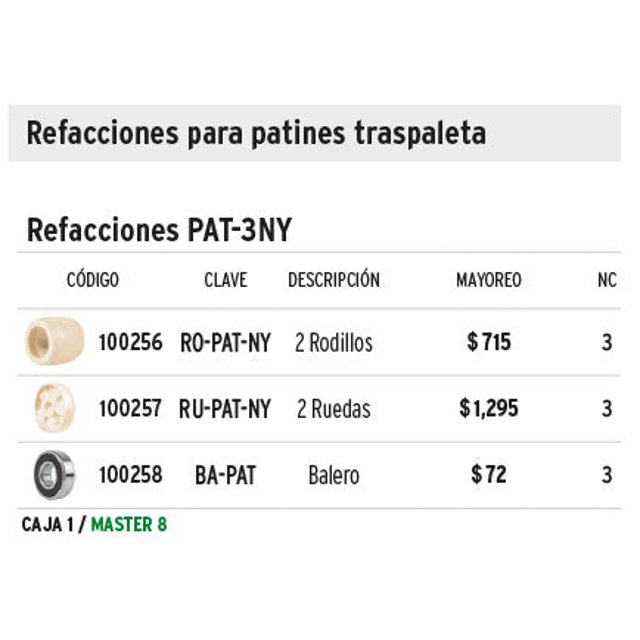 2 Rodillos para patín traspaleta de 3 ton PAT-3NY, Truper Truper RO-PAT-NY