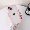 thumbnail image 2 of for iPhone 13 Case for iPhone 14 Case, Wave Frame Clear Back Soft Cute Compatible with iPhone 13 Case Compatible with iPhone 14 Case, Pink Edge, 2 of 9
