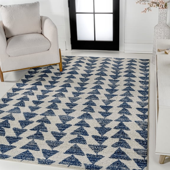 JONATHAN Y MOROCCAN HYPE 4 x 6 Area Rug, Aisha Moroccan Triangle Geometric - Cream/Navy, MOH206D-4