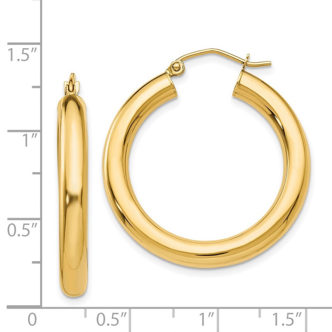 14k Yellow Gold Hollow Polished 4mm X 30mm Tube Hoop Earrings 30mm long 4mm Thick Hoop Earring for Women