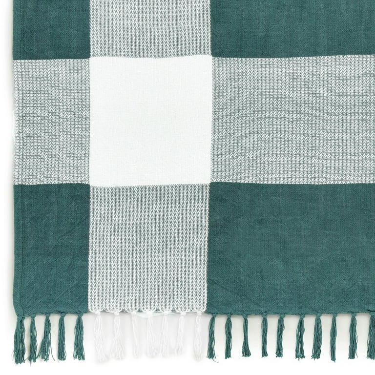 Ox Bay Teal White Tartan Plaid Cotton Throw Blanket 50x60