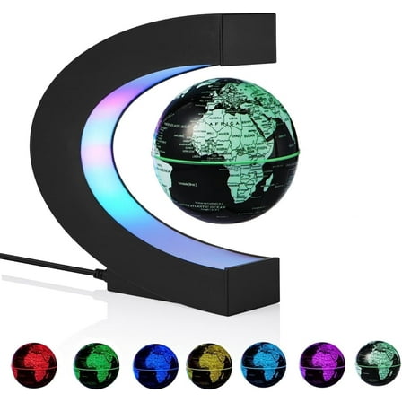 VGAzer Magnetic Levitation Globe,Floating Rotating World Map ,Geographic Globe in Colored LED Lights & C Shape Anti Gravity ,Home/Office Desk Decor Display Stand,Gift for Kid/Student ,Cool Gadget