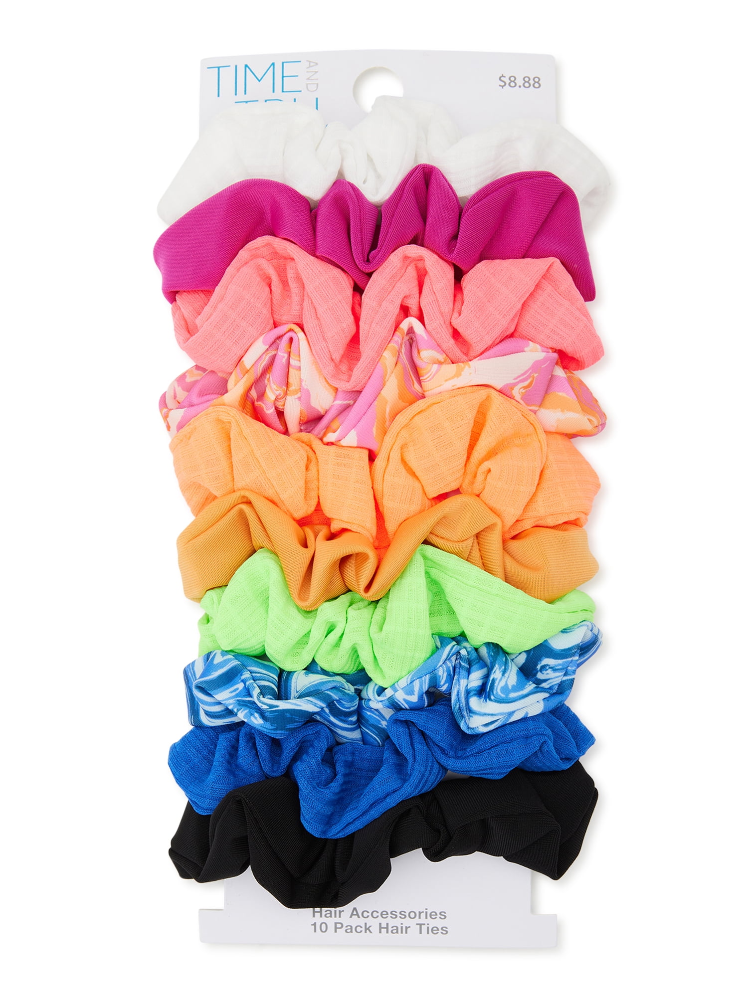 Time and Tru Women's Hair Ties, 10-Pack, Bright