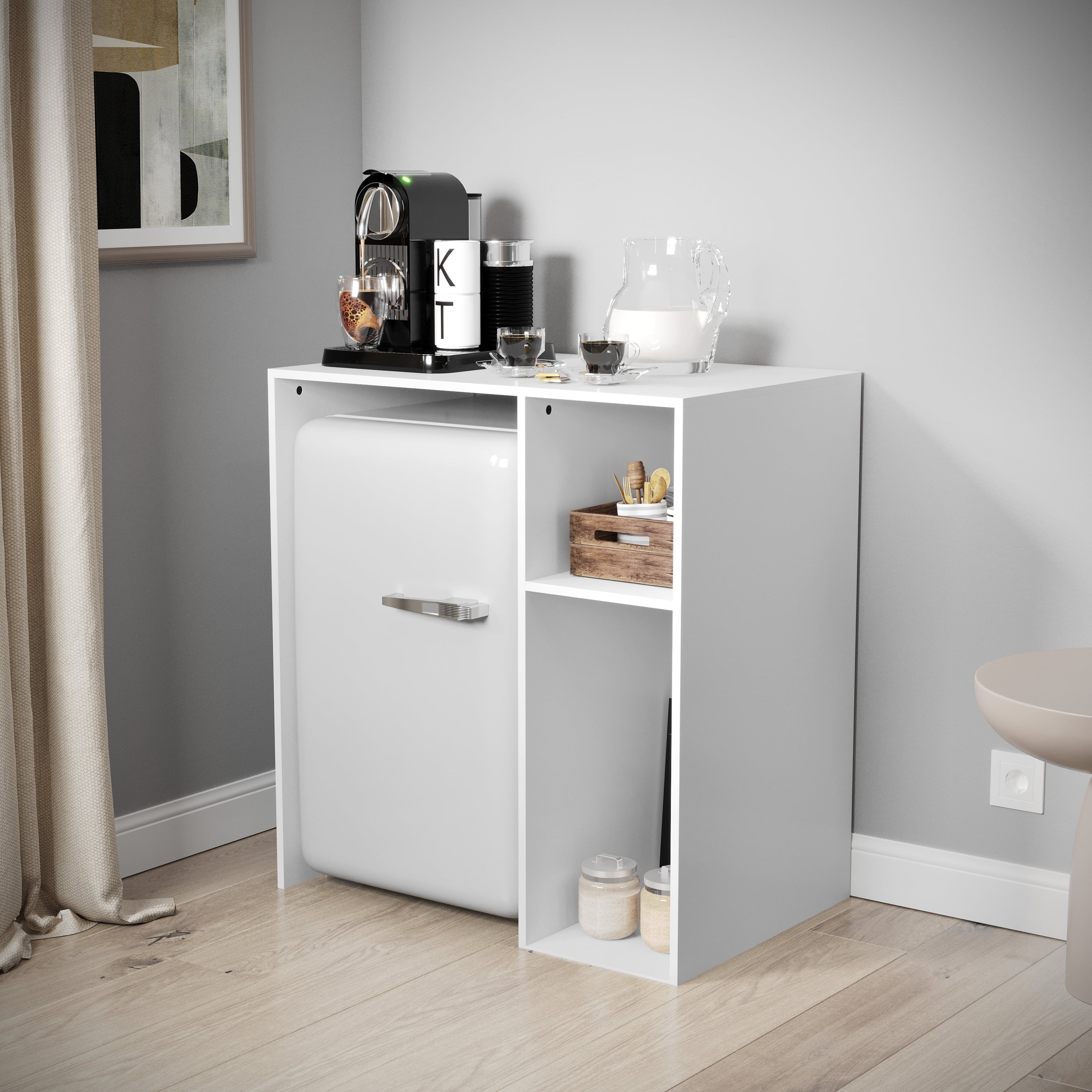 Emma + Oliver Mini Fridge Overshelf with Dual Side Cubbies in