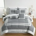 thumbnail image 2 of Chezmoi Collection Caprice 7-Piece Hotel Style Comforter Set California King, Gray/White Square Pattern Block Bedding with Decorative Pillows, Luxurious Lightweight All Season Bed Set, 2 of 9