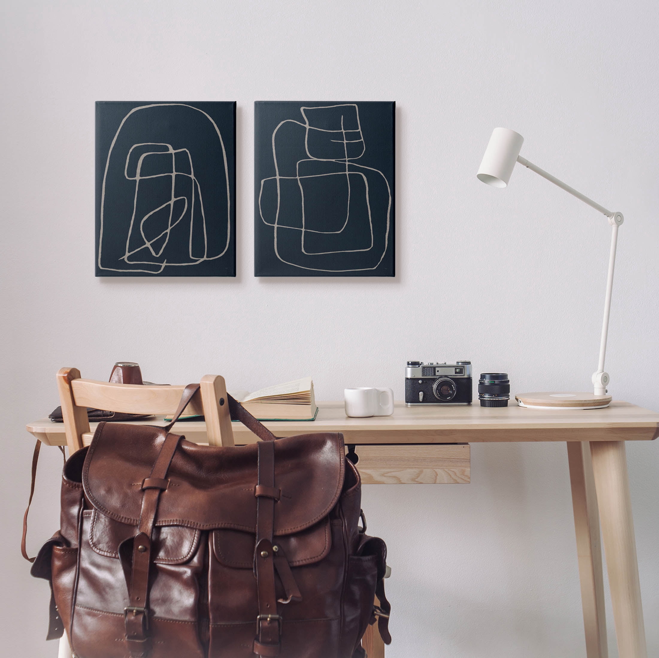 Stupell Industries Contemporary Line Squiggle Shapes Graphic Art Gallery Wrapped Canvas Print Wall Art, Set of 2, Design by Susan Jill