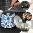 thumbnail image 4 of Yayeee Ashtray with Lid for Cigarette Smokeless Stainless Steel Home Ash Holder, Blue Floral Pattern, 4 of 7