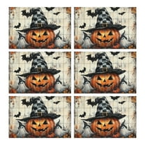 Placemats Set of 6 Happy Halloween Pumpkin Bat Spider Ghost Place Mats Washable Anti-Skid Table Mats for Halloween Dining Table Accessories Autumn Halloween Dining Table Mats