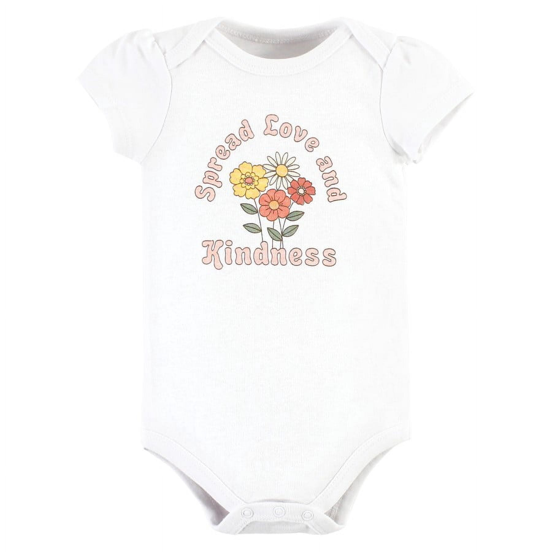 Hudson Baby Infant Girl Cotton Bodysuits, Peace Love And Flowers, 6-9 Months