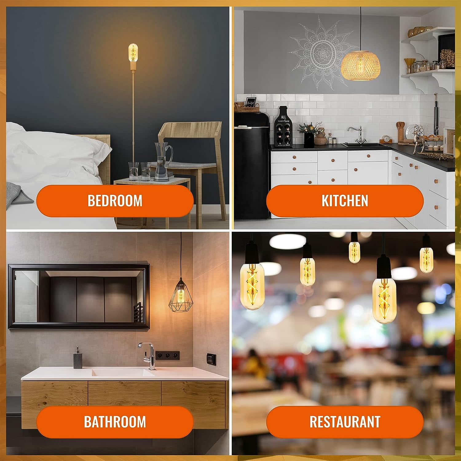 OMED 4W Dimmable Vintage LED Edison Light Bulbs 40 Watt Equal, T45/T14 E26 Antique Fishbone Filament Tubular Edison Bulbs, 400LM 2200K Warm White Spiral Retro Tube Edison Bulbs, Amber Glass, 6 Pack