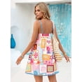 thumbnail image 3 of Multicolor Patchwork Sea Life Print Spaghetti Strap Mini Sundress For Women, Casual Summer Vacation Dress, 3 of 8